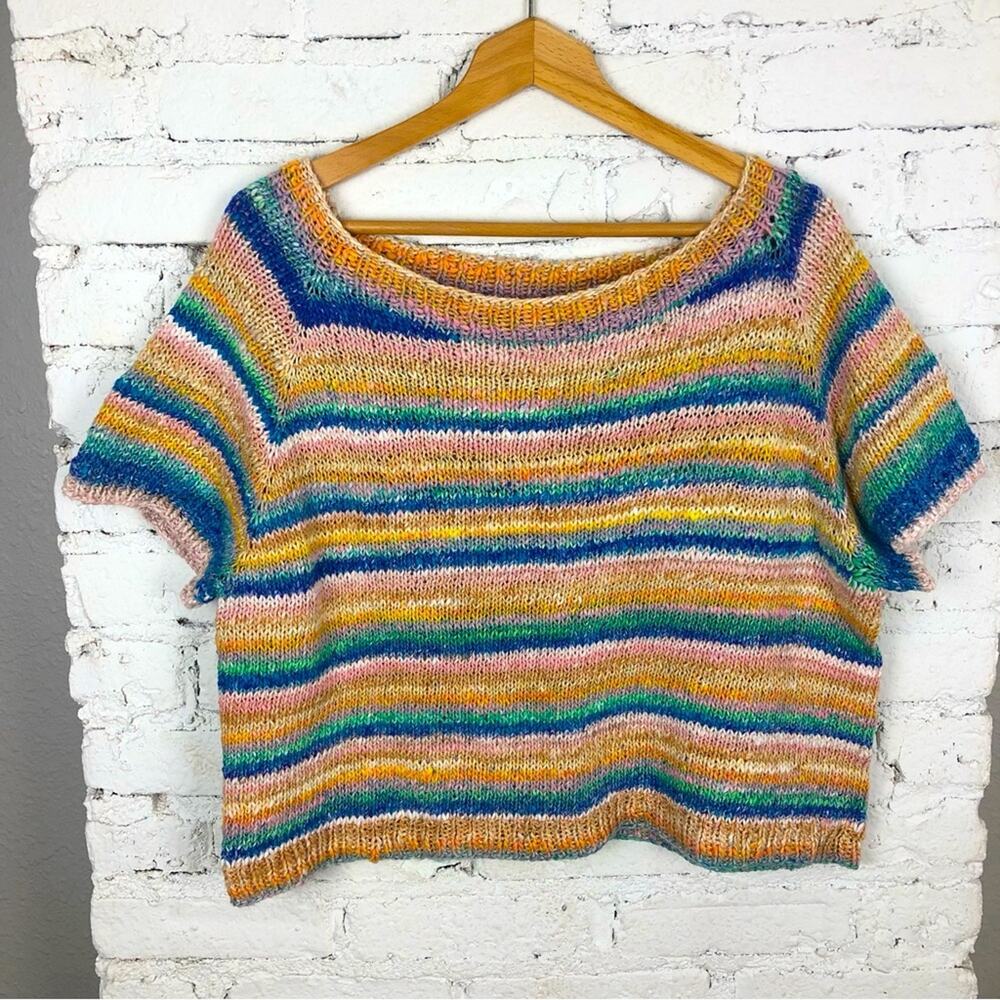 Hand Crafted Hand Knitted Multicolored Short Sleeve Sweater